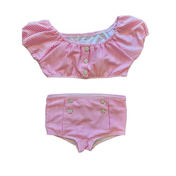 New Janie and Jack PINK PINSTRIPE SEERSUCKER Retro 2 PC Tankini Bathing Suit 7 - Picture 2 of 8